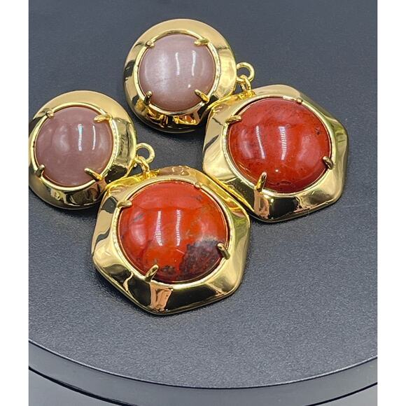 Lele Sadoughi Geo Bezel Red Harvest Jewel Drop Gold Plated Clip Runway Earring - Picture 2 of 16